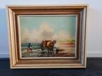 Schilderij schelpenvisser- gesigneerd Zwart, Antiek en Kunst, Kunst | Schilderijen | Klassiek, Ophalen of Verzenden
