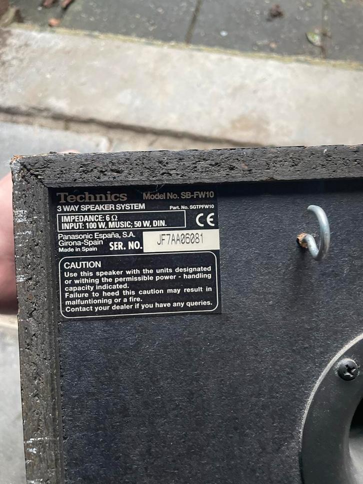Technics SB-FW10 Speakers - Goed geluid!, Audio, Tv en Foto, Luidsprekers, Gebruikt, Front, Rear of Stereo speakers, Minder dan 60 watt