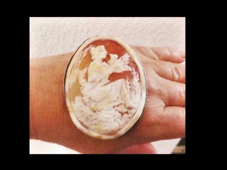 Bijzonder 6 cm Italiaanse Zilveren Hanger / Broche Camee!, Sieraden, Tassen en Uiterlijk, Antieke sieraden, Hanger, Zilver, Verzenden