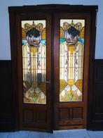 antieke dubbele deur met jugendstil glas in lood, Ophalen, Gebruikt, Glas, Binnendeur