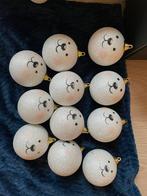 Kerstballen -wit onbreekbaar berenprint, Diversen, Kerst, Ophalen of Verzenden, Zo goed als nieuw