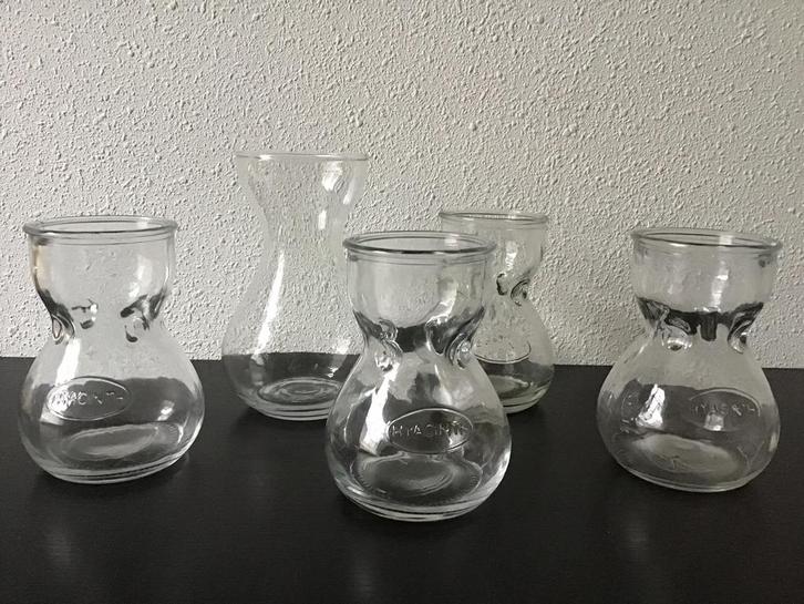 Set van 6 glazen hyacint vaasjes., Huis en Inrichting, Woonaccessoires | Vazen, Zo goed als nieuw, Overige kleuren, Minder dan 50 cm