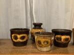 Set vintage potten oker/ bruin ,en vaas West Germany, Ophalen of Verzenden