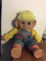Vintage gelukstroll pop 45 cm. geel haar en tuinbroek 1987, Ophalen of Verzenden, Gebruikt, Pop