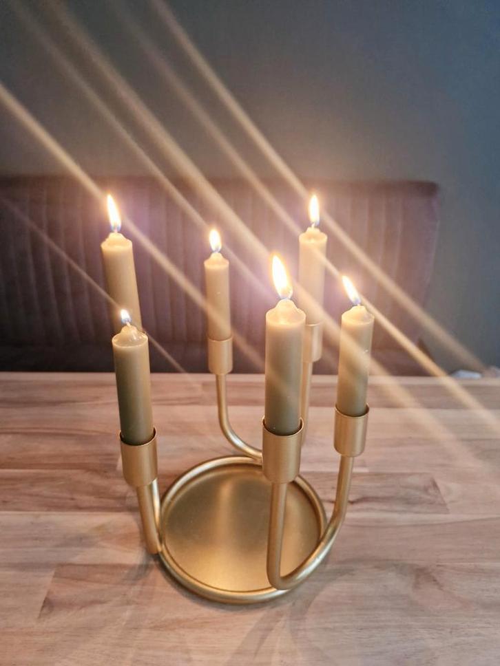 Gouden Kaarsenhouder voor 6 Kaarsen, Huis en Inrichting, Woonaccessoires | Kandelaars en Kaarsen, Zo goed als nieuw, Minder dan 25 cm