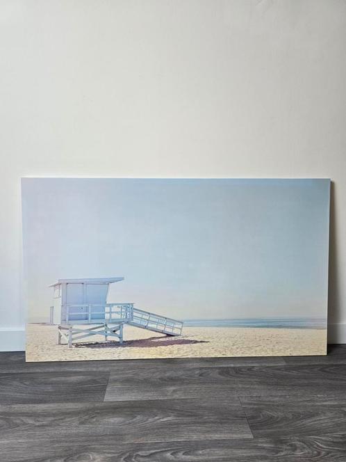Canvas Strandhuisje Zee - 118x70cm - Pastel, Huis en Inrichting, Woonaccessoires | Schilderijen, Tekeningen en Foto's, Zo goed als nieuw