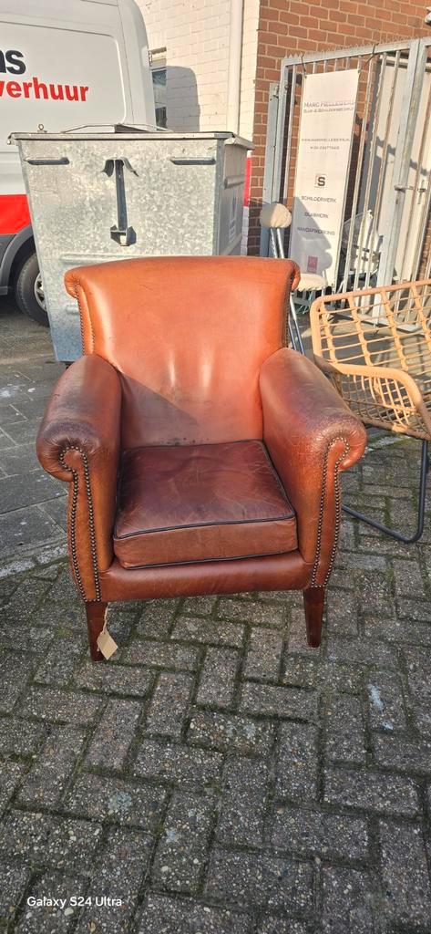 Vintage Schaapsleren Zetel met Patina, Huis en Inrichting, Fauteuils, Gebruikt, 75 tot 100 cm, Ophalen