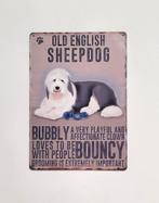Old English Sheepdog eigenschappen metalen reclamebord deco, Info@deconoord.nl, Verzenden, Deco Noord, Nieuw