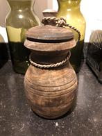 Mooie grote houten pot uit Nepal, Overige materialen, Overige kleuren, Ophalen of Verzenden, Zo goed als nieuw