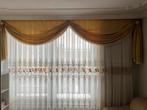 Luxe 3-sets witte gordijnen/vitrage met goud/bruine details, Huis en Inrichting, Stoffering | Gordijnen en Lamellen, Ophalen of Verzenden