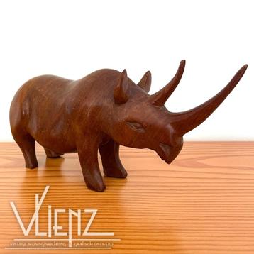Vintage, retro, midcentury houten neushoorn, houtsnijwerk beschikbaar voor biedingen