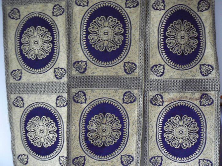 Oosterse zijde meubelstof, blauw/geelgoud, geweven, Antiek en Kunst, Antiek | Kleden en Textiel, Ophalen