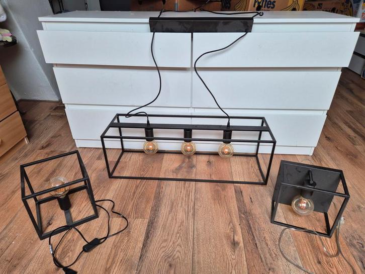 3 Zwarte Industriële Lampen, Huis en Inrichting, Lampen | Hanglampen, Ophalen of Verzenden