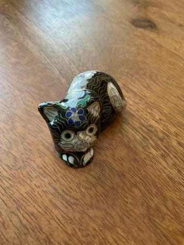 Cloisonne liggend poesje gaaf chinees messing koper vintage beschikbaar voor biedingen