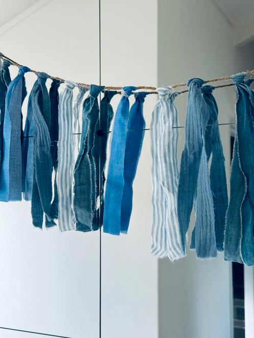 Lintjes slinger - tasselslinger - stoffenslinger - blauw, Kinderen en Baby's, Kinderkamer | Inrichting en Decoratie, Nieuw, Wanddecoratie