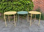 Bijzettafel met dienblad 3 stuks okergeel & groen GLADOM, Minder dan 55 cm, Gebruikt, Metaal of Aluminium, Rond