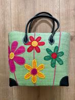 Rieten Handtas met Bloemen, Ophalen of Verzenden, Nieuw, Groen, Handtas