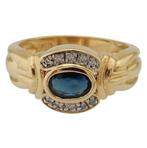 18 karaat Gouden Ring Damesring met 10 Diamanten en Saffier, Jw, Nieuw, Ophalen of Verzenden, 17 tot 18