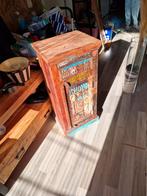Houten nostalgisch kastje met deur en lade., Teakhout, Minder dan 50 cm, Ophalen of Verzenden, Minder dan 25 cm