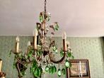 Antieke Kroonluchter met Groene Kristallen, Huis en Inrichting, Lampen | Kroonluchters, Ophalen of Verzenden, Gebruikt, Glas