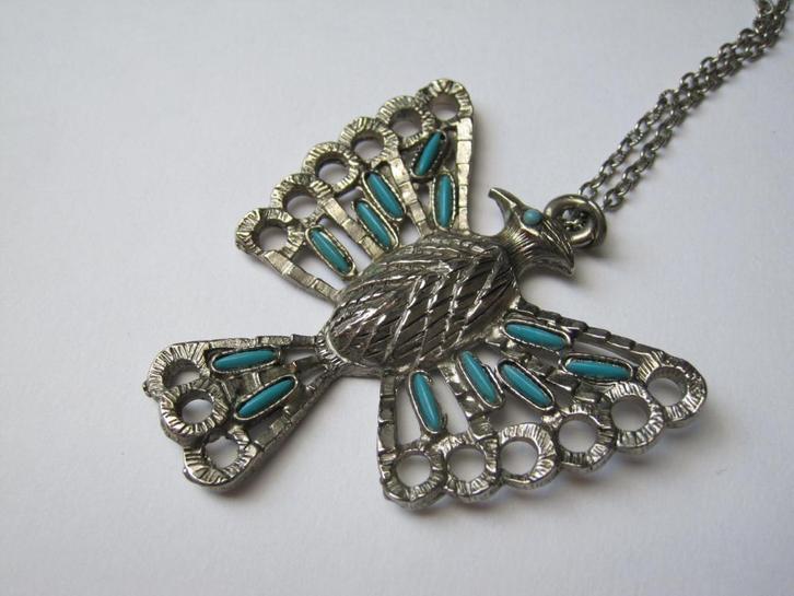 Kettinghanger / phoenix  fabeldier/turquoise cabochons, Sieraden, Tassen en Uiterlijk, Kettinghangers, Zo goed als nieuw, Overige materialen