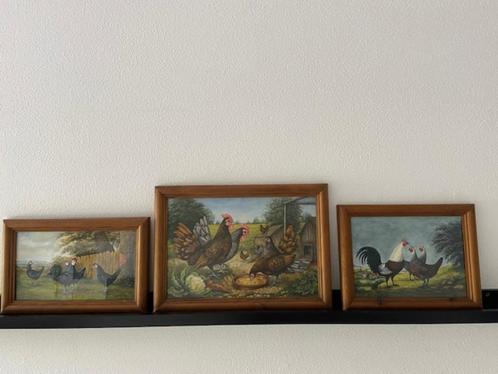 3 Aquarellen Lesley King Bognor Regis- kip/haan, Huis en Inrichting, Woonaccessoires | Schilderijen, Tekeningen en Foto's, Overige typen