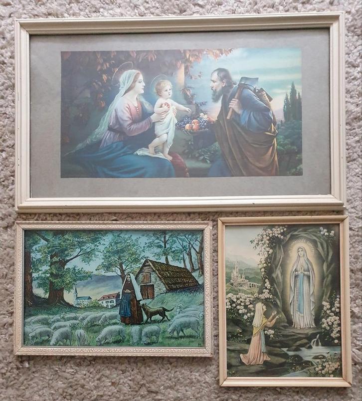 Nostalgische prenten 3x in prachtige vintage blauw kleur., Antiek en Kunst, Kunst | Schilderijen | Klassiek, Ophalen of Verzenden