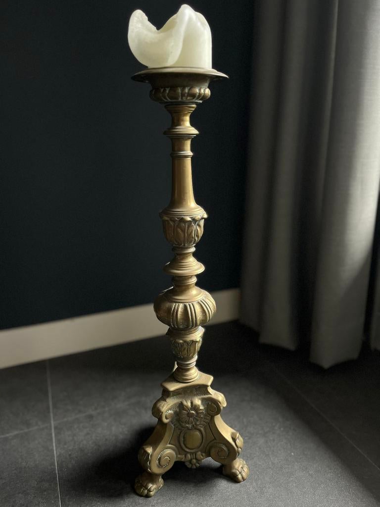 Barokke kerkkandelaar, brons/messing, 65cm, Antiek en Kunst, Antiek | Kandelaars, Ophalen, Koper of Brons