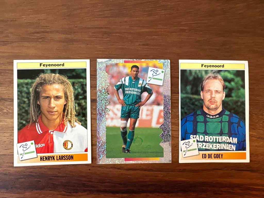 Feyenoord Panini Spelerskaarten - Larsson, De Goey, Ophalen of Verzenden, Gebruikt, Stickers en Plaatjes