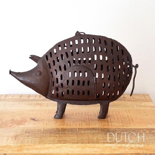 Rustieke IJzeren Kaarsenhouder in de Vorm van een Varken, Antiek en Kunst, Curiosa en Brocante, Ophalen of Verzenden