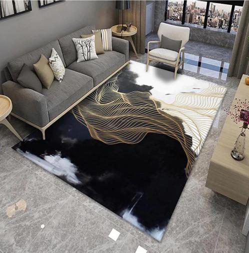 Zwart Wit Gouden Vloerkleed / Kleed Tapijt Mat Vloermat, Huis en Inrichting, Stoffering | Tapijten en Kleden, Nieuw, Rechthoekig