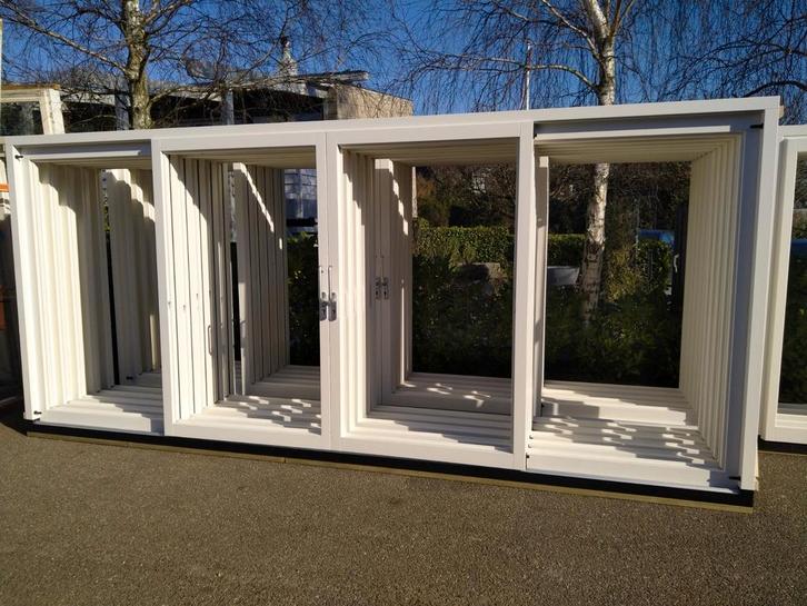 Hardhouten kozijn met 2 schuifdeuren 4 vakken, Doe-het-zelf en Verbouw, Deuren en Horren, Nieuw, Buitendeur, 215 cm of meer, 120 cm of meer