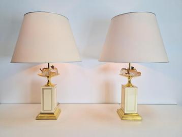 set vintage tafellamp le dauphin messing kristal fruit  ´70 beschikbaar voor biedingen