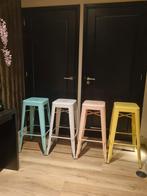 Vier metalen retro barkrukken, Huis en Inrichting, Ophalen, Gebruikt, Overige kleuren, Vier