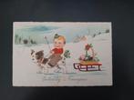 Slee,  kind op hond  in de sneeuw, gelopen, 1933., Verzenden, 1920 tot 1940, Gelopen, Kinderen