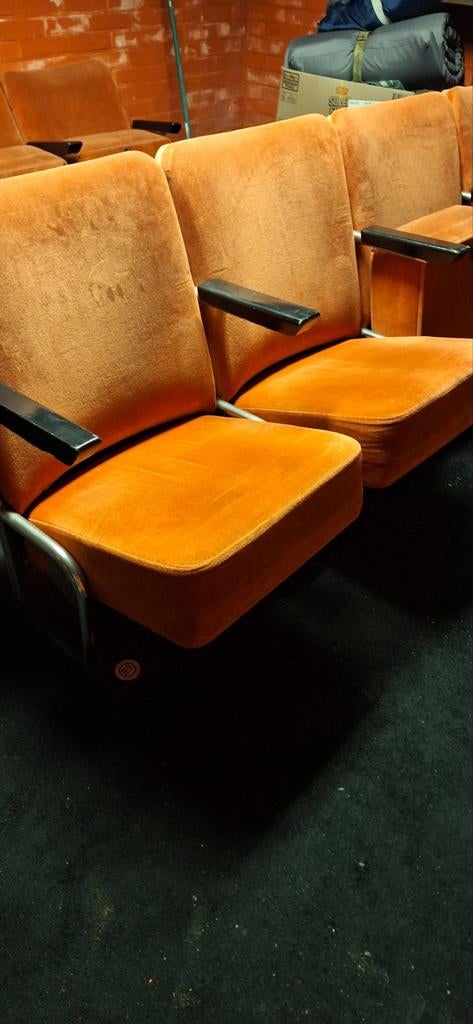 Vintage Bioscoopstoelen - Set van Stoelen, Gebruikt, Bruin, Vintage, Ophalen of Verzenden