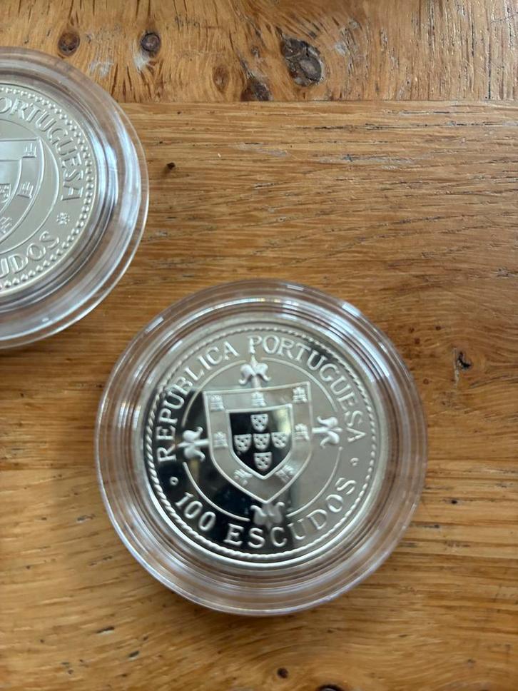 4 Portugese 100 Escudos Zilveren Herdenkingsmunten, Postzegels en Munten, Munten | Europa | Euromunten, Setje, Overige waardes