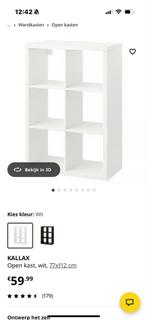 Gezocht: IKEA Kallax Kast - Wit - 6 vakken, Met plank(en), Kunststof, 100 tot 150 cm, Zo goed als nieuw