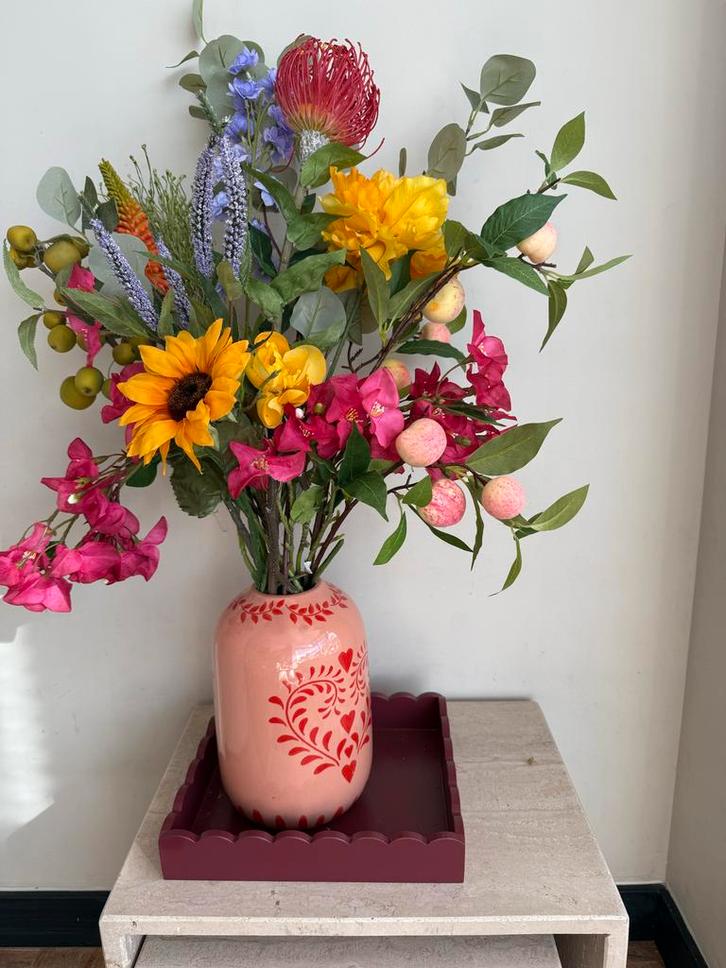 Zijden Boeket met Vaas, Huis en Inrichting, Woonaccessoires | Kunstplanten en Kunstbloemen, Zo goed als nieuw, Ophalen of Verzenden