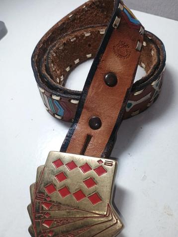 Vintage Baron leren riem met kaarten gesp beschikbaar voor biedingen