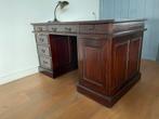 Partnerdesk met bruin leer 1.40x80x80, Antiek en Kunst, Ophalen