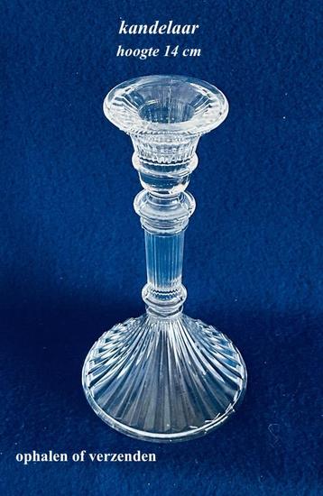 Kandelaar Glas of Kristal Ribbel 14 hoog vintage beschikbaar voor biedingen