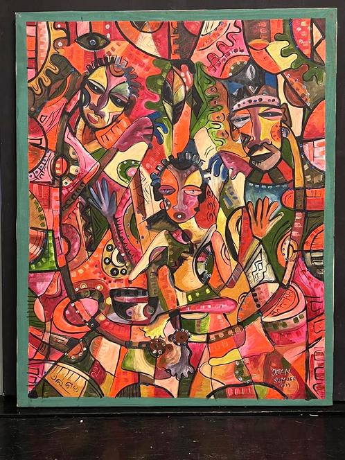Graffity kunst Jean Samuel acryl doek abstract Kameroen, Antiek en Kunst, Kunst | Schilderijen | Abstract, Ophalen