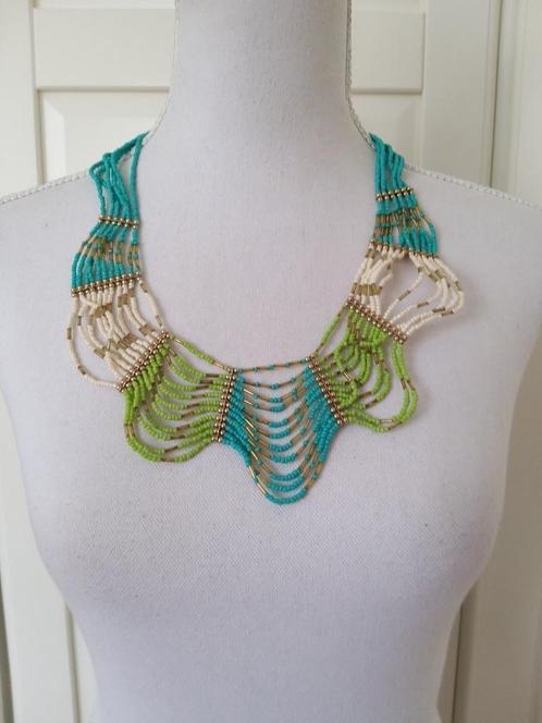 New York & Company groen turquoise glaskraaltjes ketting, Sieraden, Tassen en Uiterlijk, Kettingen, Nieuw, Overige materialen