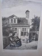 Ets / Litho Carel Lodewijk Dake Sr. L Visite in de tuin, Antiek en Kunst, Kunst | Etsen en Gravures, Ophalen of Verzenden