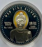 Nepal 1500 Rupees 2000 Proof zilver Boeddha, Zilver, Ophalen of Verzenden
