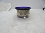 zilver zoutvat met blauw glazen binnen bakje, Antiek en Kunst, Antiek | Goud en Zilver, Ophalen of Verzenden, Zilver