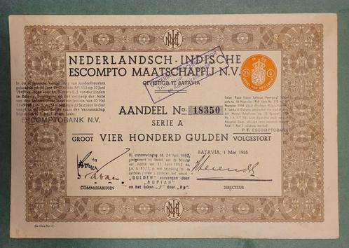 Nederlandsch Indische Escompto Maatschappij rodestempel 1935, Postzegels en Munten, Aandelen en Waardepapieren, Aandeel, Ophalen of Verzenden