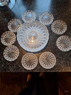 Geslepen glazen gebaksbordjes en onderzetters, Ophalen of Verzenden, Zo goed als nieuw, Glas of Kopje
