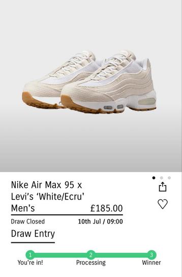 Maat 45.5 - Nike Air Max 95 x Levi’s - White/Ecru beschikbaar voor biedingen